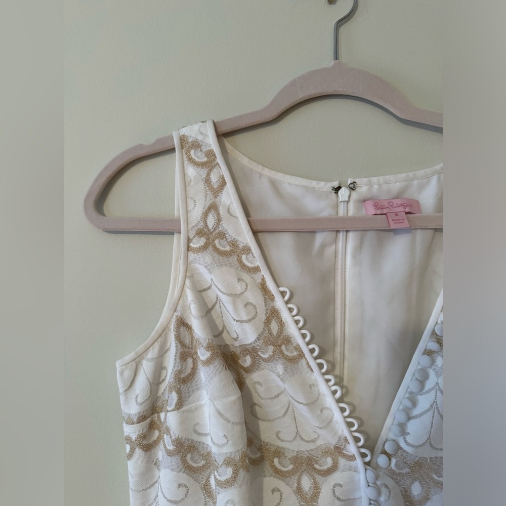 Lilly Pulitzer Nadine Resort White Lilly Pad Lace Lined Shift Dress - Picture 6 of 9